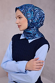 BELLİ ETNİK DESEN İPEK EŞARP 4222D (TWILL) LACİVERT - 88