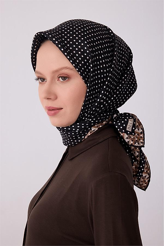 Siyah Klasik Desen %100 Twill İpek Eşarp 4326 - 02
