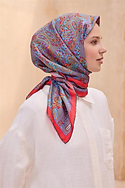 BELLİ ETNIK DESEN İPEK EŞARP 4101D TWILL kırmızı