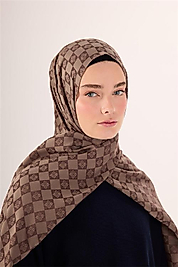 Pamuk Karışımlı Liva Şal Kahverengi-Vizon Desenli Tok Duruşlu Nefes Alan 90x200