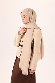 Monogram Desen Liva Şal Bej Düz Dokulu Tok Duruşlu 90x200