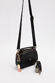 VİZON AKSESUAR TAŞ DETAYLI OMUZ ÇANTASI SİYAH