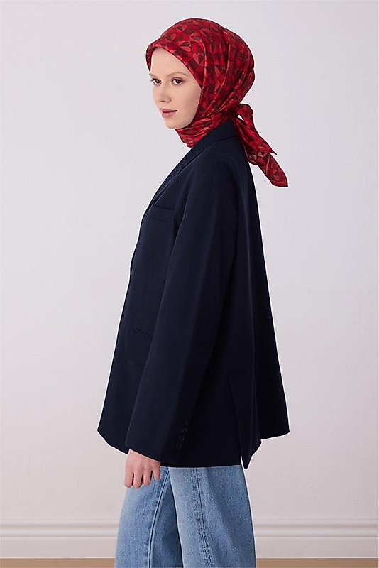Kırmızı Obje Desen %100 Twill İpek Eşarp 4322 - 84