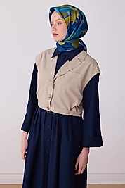Lacivert Çiçek Desen %100 Twill İpek Eşarp 4303-80