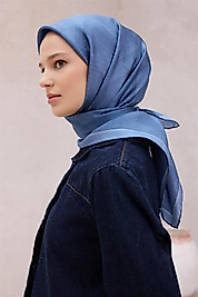 BELLİ GEOMETİK DESEN İPEK EŞARP 4201D (TWILL) İNDİGO - 34