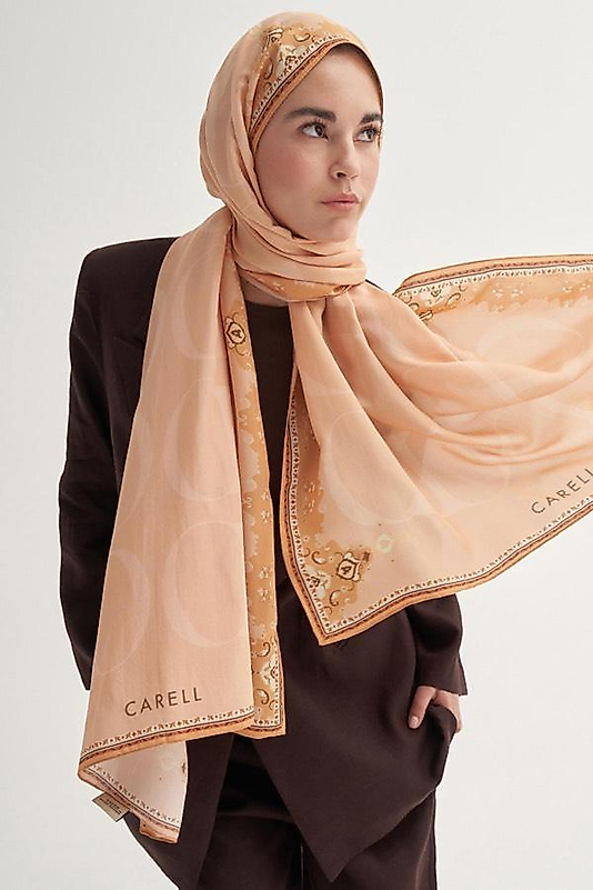 Luxe Monogram Floş Şal Somon
