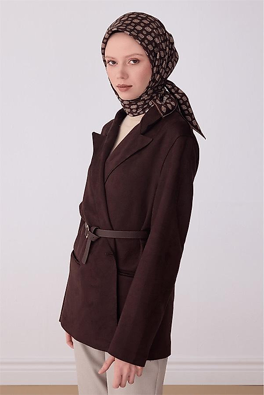 Kahverengi Etnik Desen %100 Twill İpek Eşarp 4308 - 86
