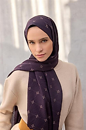 Olinda Şal Monogram Desen Koyu Mürdüm 75x195