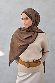 Olinda Şal Monogram Desen Sütlü Kahve 75*195