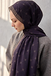 Olinda Şal Monogram Desen Mürdüm 75x195