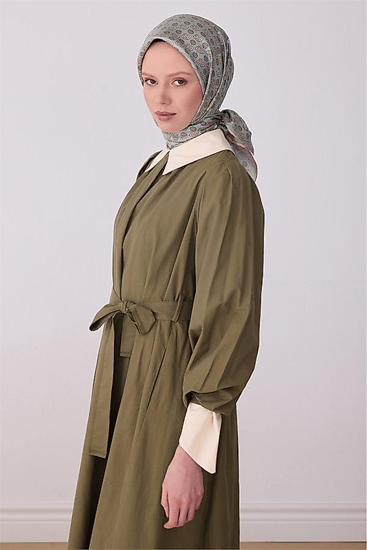Yeşil Etnik Desen %100 Twill İpek Eşarp 4308 - 34