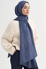 Aura Desen Rina Floş Jakar Şal Kot Mavi