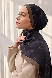 Olinda Şal Monogram Desen Koyu Lacivert 75x195