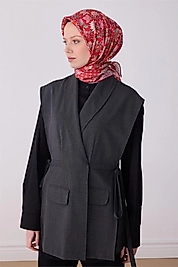 Kırmızı Çok Renkli Etnik Desen %100 Twill İpek Eşarp 4314-09