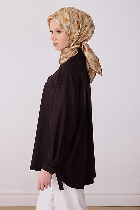 Camel Çiçek Desen %100 Twill İpek Eşarp 4319 - 06