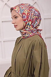 BELLİ ETNİK DESEN İPEK EŞARP 4222D (TWILL) KIMIZI - 80