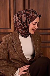 Twill İpek Eşarp Kahverengi Papatya Desen