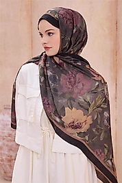 BELLİ FRESH ÇİÇEK DESEN SİYAH VİZON SANDA ŞAL 1362