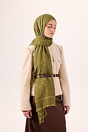Monogram Desen Liva Şal Olive Dokulu Nefes Alan Doğal Yapılı 90x200