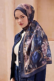 BELLİ FRESH ÇİÇEK DESEN LACİVERT SANDA ŞAL 1362