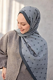 Olinda Şal Monogram Desen Buz Mavisi 75*195