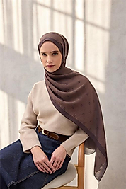 Olinda Şal Monogram Desen Açık Kahverengi 75*195