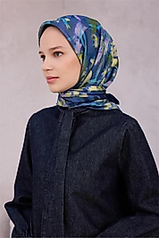 BELLİ ÇİÇEK DESEN İPEK EŞARP 4217D (TWILL) LACİVERT - 80