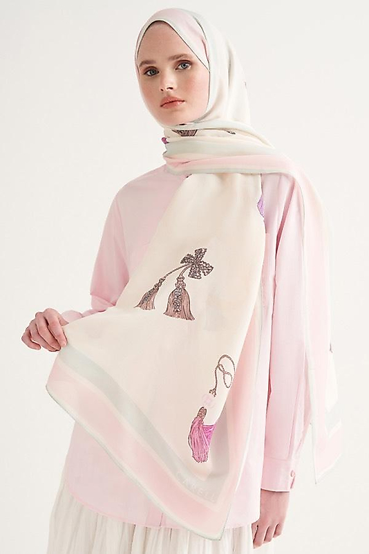 Tassel Floş Şal Ekru