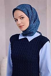 BELLİ LEOPAR DESEN İPEK EŞARP 4208D (TWILL) LACİVERT - 51