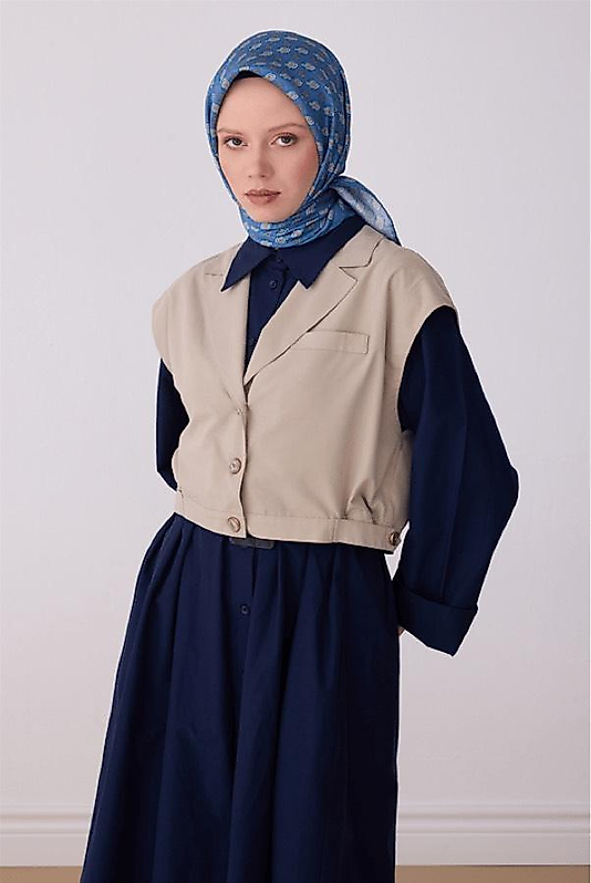 Mavi Etnik Desen %100 Twill İpek Eşarp 4308 - 82