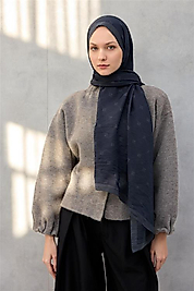 Olinda Şal Monogram Desen Gece Mavisi 75x195