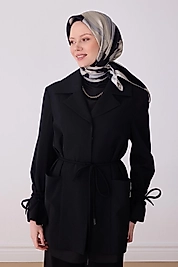 Belli  Siyah Çiçekli Desen Saf İpek Eşarp IST 4303 - 85