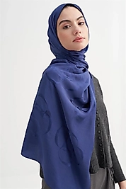 Aura Desen Rina Floş Jakar Şal Açık Lacivert