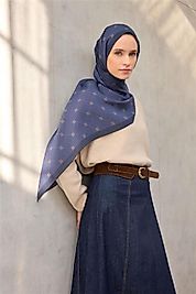 Olinda Şal Monogram Desen Mavi 75*195